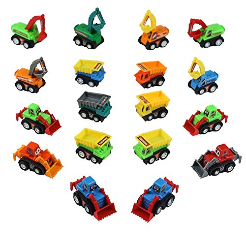 TONZE Coches de Juguetes Camion Vehículos de Construcción Mini Micromachines Miniaturas Coches Gruas Pull Back Pala Excavadora Dumper Bulldozer Juguetes para Niños Niñas 3 4 5 Años (18 Pedazos)