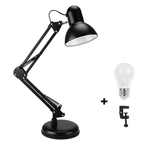 wafting Swing Arm Desk Lamp, Table Lamp, extra LED Bulb & Clamp, metal Structure, Adjustable Shade Posición, Architect Lamp for Office/Home/Dormisette de Blac