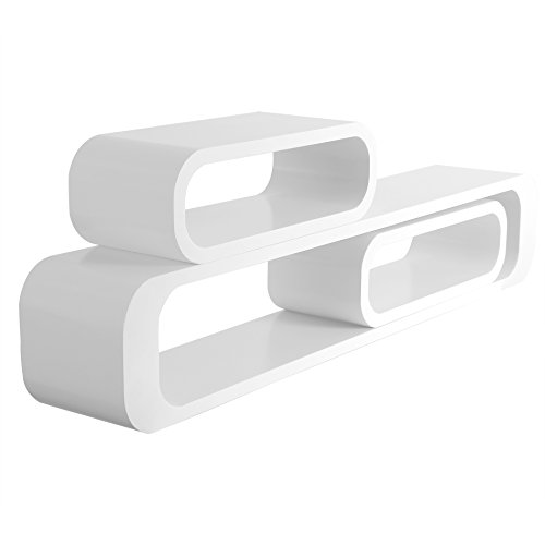 WOLTU RG9230ws Estante de Pared Cubo salón Conjunto de 3 Sistemas de estanterías de estantería, estantería Colgante Retro, 95/40/40 cm, Blanco