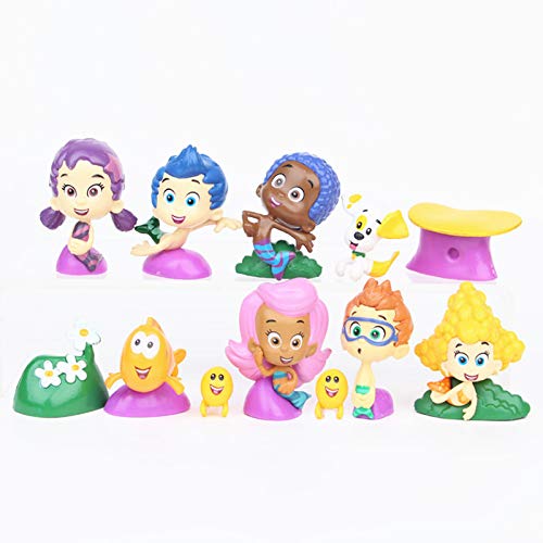 Yvonnezhang 12 unids / Set Bubble Guppies Lindo Bubble Puppy Goby Deema Gil Oona Paisaje Subacuático PVC Figura de Acción Juguetes Childs Regalo