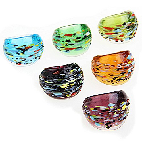 6X Anillo Redondo Cristal de Murano Multicolor 17-19mm Mujer