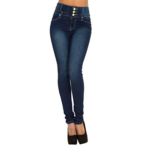 AOGOTO Pantalones Vaqueros Ajustados de Cintura Alta para Mujer Azul Azul Oscuro S