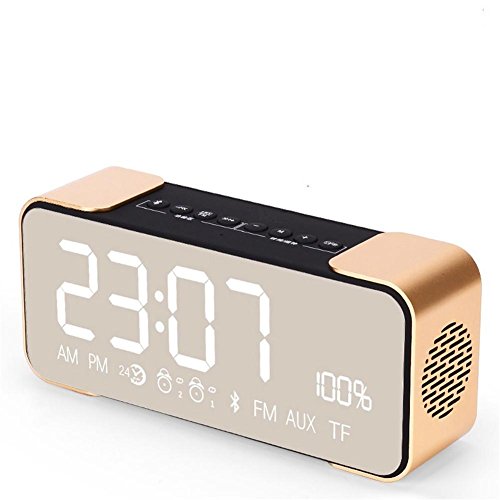 Baisde Bluetooth Altavoz inalámbrico estéreo de metal del cuerpo Mini portátil Bluetooth 4.2 Aux MP3 Interpolación tarjeta de reloj despertador, 1