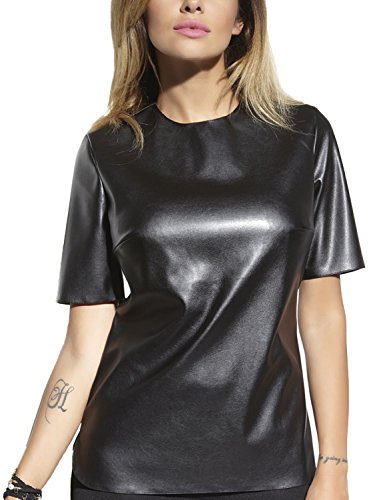 Bas Bleu Cher Top De Manga Corta Con Efecto De Cuero Sintético - Hecho En UE, Negro,2