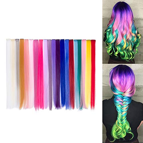 Beauty7 20pcs 20 inches Set de 20 Colores Pelucas Lacio Trenzas Color Extensiones de Cabello Clip Sintético Hair Extensions Accesorios de Pelo DIY Decoración Cosplay Fiestas Party