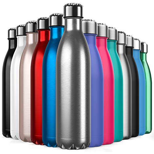 BICASLOVE de Botella de Agua de Acero Inoxidable,Diseño de Pared Doble,Boca Estándar,Para Correr,Gimnasio,Yoga,Ciclismo,750ML,Acero Inoxidable