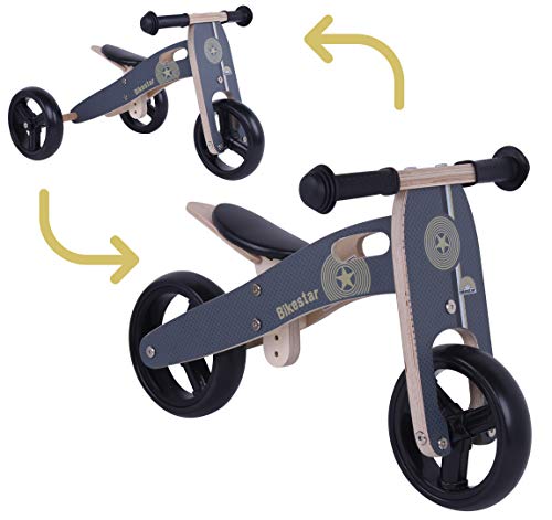 BIKESTAR 2 in 1 Bicicleta sin Pedales Madera para niños y niñas Bici Ajustable 7 Pulgadas | Bicicleta y Triciclo Mini a Partir de 1-1,5 años | 7" Edición Sport Negro