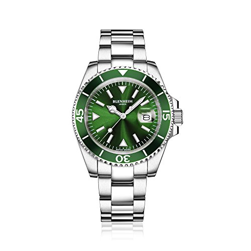 Blenheim London® Reloj Navigator Luminous de hombre, Cristal de Zafiro, Resistente al Agua, Esfera Verde.