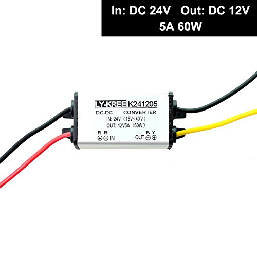 CC 24v a 12v Paso Abajo Convertidor Descenso Reducer Regulador 5A 60W Poder Suministro Adaptador para Auto Coche Camión Vehículo Barco Solar Sistema, etc (Aceptar CC15-40V Entradas)