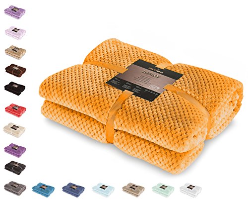 DecoKing Henry Manta de Microfibra 150x200 Extra Suave y Blanda Muy Cómoda Caliente y Ligera Naranja