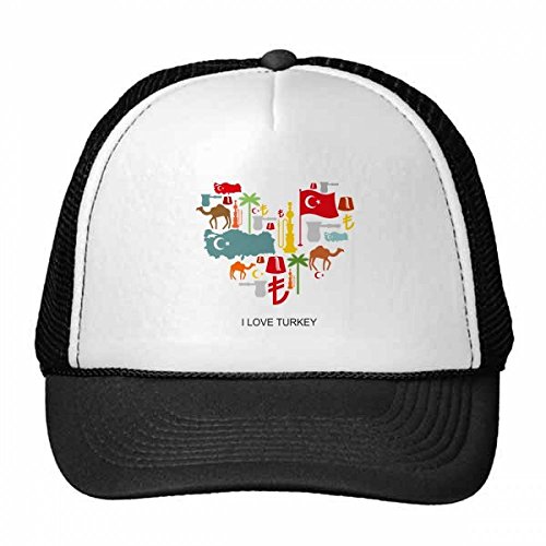 DIYthinker Amo Turquía Corazón Camel Lira Nacional Bandera del árbol de Coco Gorros Gorra de béisbol Nylon con Malla Sombrero Fresco Casquillo Ajustable niños