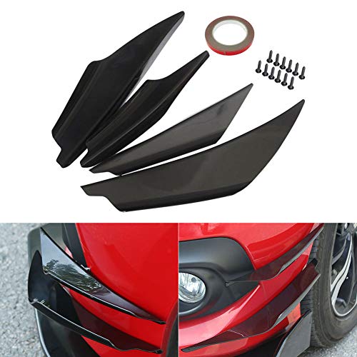 Dogggy 4Pcs Coche Parachoques delantero Spoiler de labios Aletas Canards Trim Kit Universal Fibra de carbono Cuerpo Parachoques delantero Splitter Aletas Universal Fit para cualquier coche