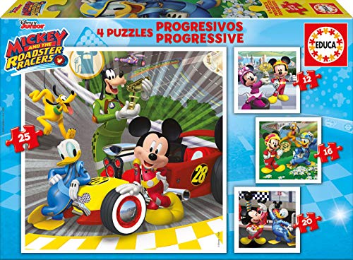 Educa- Mickey & The Mickey and The Roadster Racers Progresivos, Puzzle Infantil de 12,16,20 y 25 Piezas, a Partir de 3 años (17629)