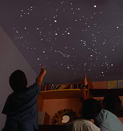 Encambio Alcrea Kit de 270 Estrellas Fluorescentes + Plantilla de 2 m². REPRODUCCIÓN EXACTA del Cielo + Mapa del Cielo con indicaciones. para un Techo o Pared