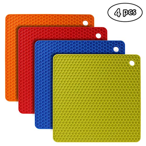 flintronic 4pcs Salvamanteles de Silicona, Sostenedor de Pote de Silicona Estera Antideslizante, Resistente al Calor, para Aislamiento, Asar, Hornear - Plaza, Multicolor