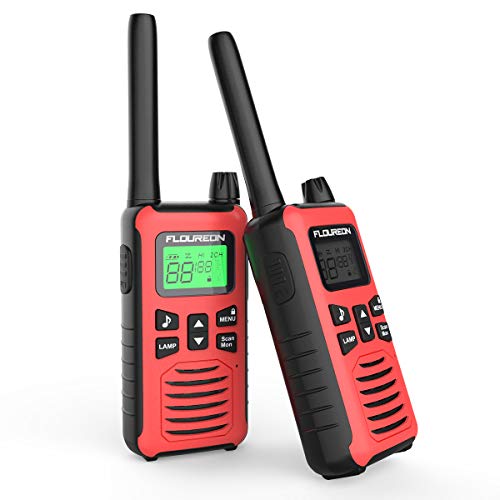 FLOUREON Walkie Talkies, 2PCS Audio bidireccional 16 Canales PMR 446MHZ con Alcance de hasta 5000 Metros/3.1Miles Interfono Portátil-Rojo