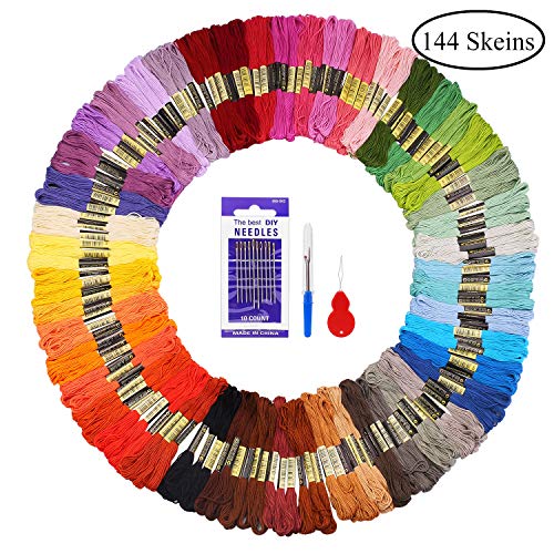 Fuyit Madejas de Hilos 144 Madejas 48 Colores Hilos de Bordar de Algodón Bordado Kit de Hilos Cross Stitch Bordado Hilos