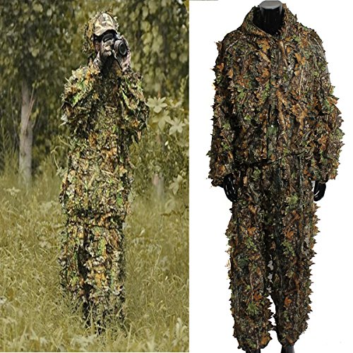 Ghillie Suit 3D, OUTERDO Traje de Camuflaje Para Caza Woodland Ligero Escondido