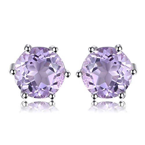 JewelryPalace Pendientes Mujer 0.9ct Genuino Amatista Redonda Natural Aretes Plata de ley 925