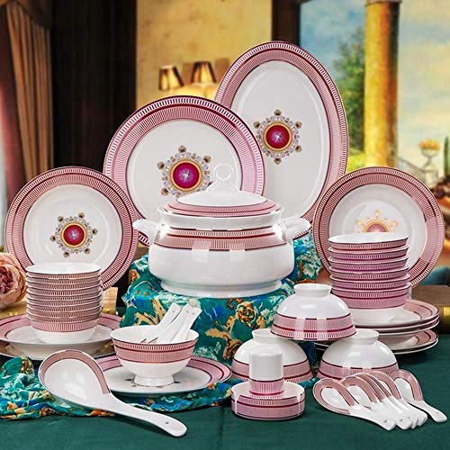 Juego de platos Jingdezhen estilo romano Platos de cerámica Tazones Underglaze Color Bone China Vajilla Tazón Plato Combinación Set-46PCS