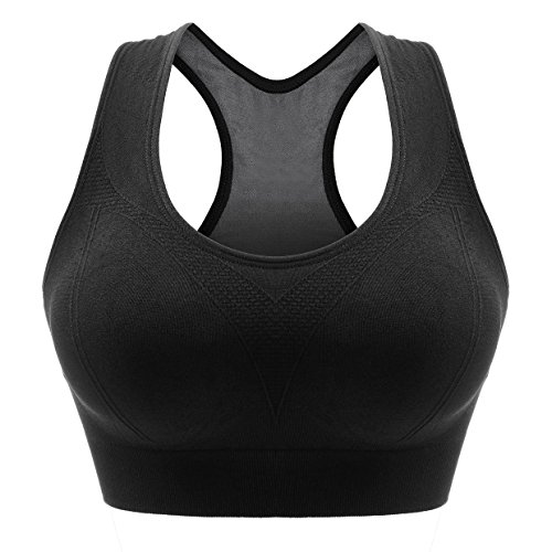 Libella Mujer Sujetador Deportivo Push Up Bustier con Amplio Correas Fitness Yoga Camisetas Sin Mangas 3765 Negro S/M