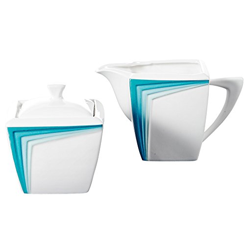 Malacasa, Series Rebeca, azul – Juego de marfil Color Blanco Porcelana China cerámica Servir Juego de azucarero y jarrita para café y té con jarra para leche y 1-Set azúcar Pot (2 piezas con tapa)