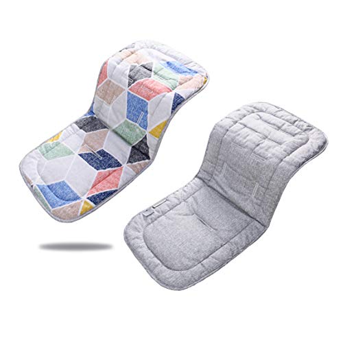 Miracle Baby Cojín Carro Bebe,Colchoneta Silla Paseo Universal Verano Transpirable,Cojín Silla de Paseo para el Cochecito y Asiento de Carro, 100% Algodón, 32x80cm(Polígono Rosa + Gris)