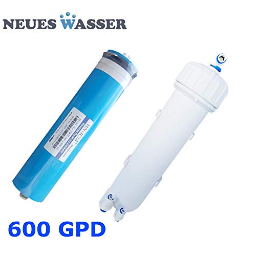 Neues Wasser Group Nueva Membrana de Grupo de Agua 600 GPD + Carcasa de Membrana con Conector y Soporte para instalaciones de ósmosis, Membrana de ósmosis inversa, Filtro de Agua