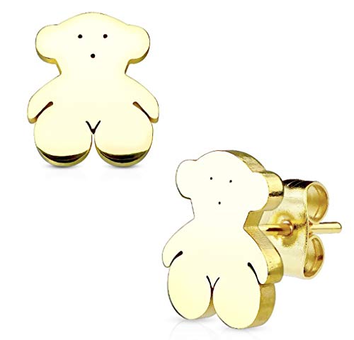 Pegasus Body Jewellery - Pendientes de osito de peluche, talla pequeña, mediana y grande, color dorado