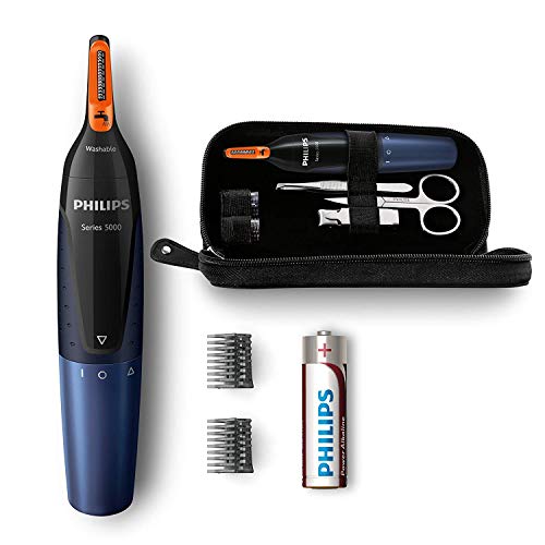 Philips NT5180/15 - Recortador de vello, nariz y orejas, resistente al agua, negro y azul oscuro, battery-powered