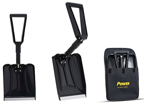 Power Pala Plegable per Nieve - Forma Completamente Plegable 65 cm Longitud Total 32 cm Longitud Compacta Coches, Camiones y Remolques, Estuche Incluido (Color Negro)