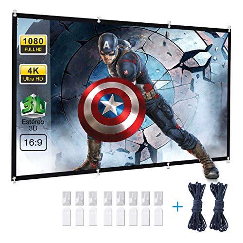 Powerextra Pantalla de Proyector 120 Inch 16: 9 HD Plegable Antiarrugas Portátil Pantalla de Proyección Lavable para Cine en casa Soporte al Aire Libre Doble de Proyección (120'')