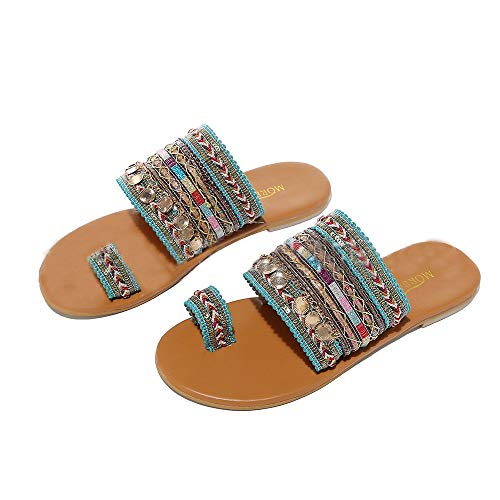 Proumy Sandalias artesanales de Las Mujeres Chanclas Hechas a Mano Estilo Griego Boho Sandalias de Chanclas (Verde, 42)