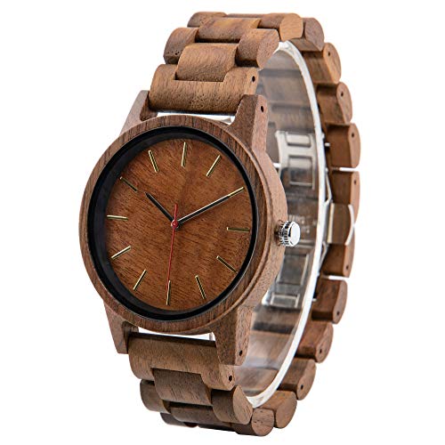 Reloj de Madera de Nogal para Hombre con Grabado Personalizado, analógico, de Cuarzo, Esfera Redonda, Reloj de Pulsera Informal de Madera para Marido, Novio, Padre