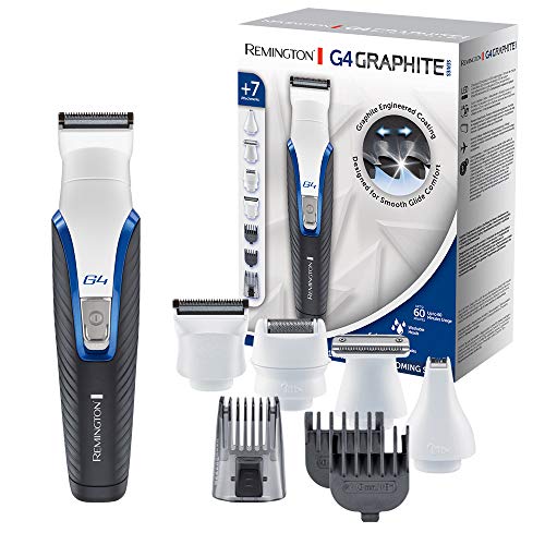 Remington G4 Graphite Series PG4000 - Recortador de Barba y Cortapelos, 7 Accesorios, Inalámbrico, Revestimiento de Grafito, para Vello Facial y de Nariz, Blanco y Negro