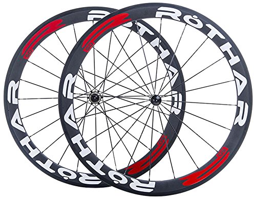 Rothar RV50-T23 Juego de Ruedas Formato Tubular Full Carbón, Blanco y Rojo, Perfil: 50mm