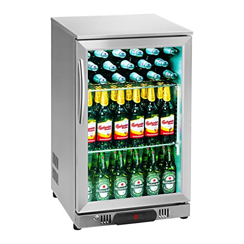 Royal Catering RCGK-108S Nevera Expositora Frigorifico Minibar Nevera Pequeña Bebidas Botellas Refrigerador (108 L, 2–10 °C, 135 W, 53x50,2x83,5 cm) Inox