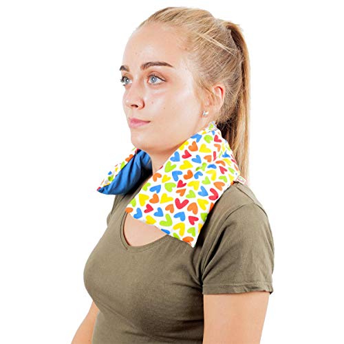 Saco Térmico Semillas Cervical - Almohada Cuello para Calentar en Microondas (50x12 cm) - Cojín de Semillas - Bolsa de Calor con Funda lavable, Tela de Algodón 100% y Olor a Lavanda (Corazones)