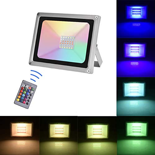 Sararoom 30W RGB Focos Led exterior,IP65 Foco LED RGB,16 Colores Proyector LED,4 Modos,Con control remoto,para Jardín,bodas,Fiestas decoraciones(Ordinario)