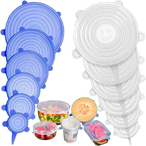 Stone TH Tapas de Silicona Elásticas, 12 Tapas Silicona Ajustables Cocina, Reutilizable Fundas para Alimentos Tapa Tazas, Boles o Tarros, Lavavajillas, Refrigerador