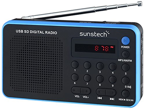 Sunstech RPDS32BL - Radio portátil digital (AM/FM, USB, SD, MMC, 1.5 W), color azul