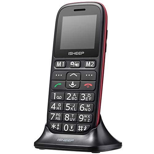 Teléfono móvil con Personas Mayores, Teclas Grandes, Isheep D102 gsm, Pantalla de 1,77 Pulgadas, tecla de Emergencia, cámara, Negro