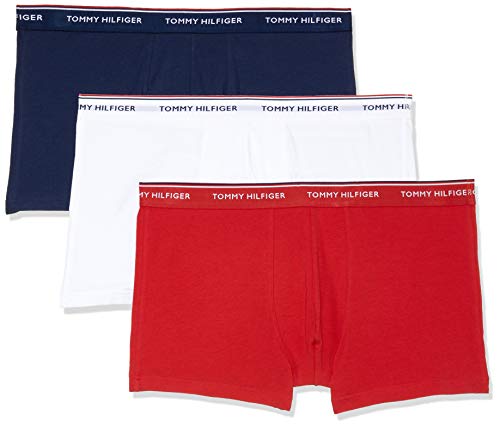 Tommy Hilfiger 3p Trunk Bóxer, Blanco (White/Tango Red/Peacoat 611), Small (Pack de 3) para Hombre