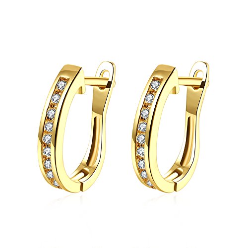 TPHui Pendientes para mujer Pendientes pequeños de oro Pendientes de aro Joyas para mujer Circonio cúbico Pendientes de aro de cristal Pendientes de oro amarillo de 18K