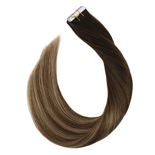 Ugeat 22Pulgada Skin Weft Extensiones Adhesivas de Cabello Natural 100% Remy Pelo Natural Humano Balayage Tape in Hair Extensions 50g 20pcs Liso Largo