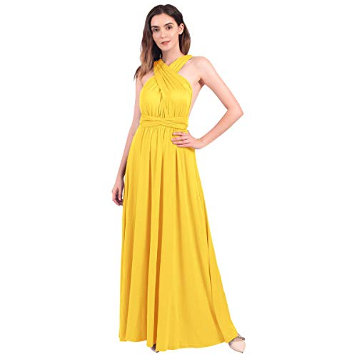 Vestido de Fiesta de Mujer de Dama de Honor Transformer/Infinity Sin Mangas Maxi Largo Vestidos de Cóctel Piso-Longitud Multi-Way Dresses Amarillo M