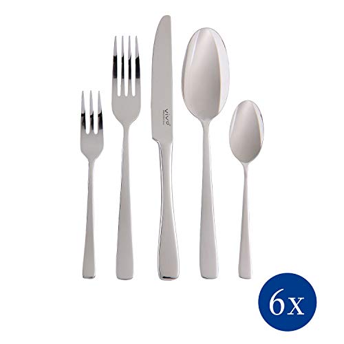 vivo Villeroy & Boch Group Voice Basic Servicio de cubertería para 6 Personas, 30 Piezas, Cuchillo, Tenedor para Pasteles, 6X Cuchara de café, Acero Inoxidable, Plata