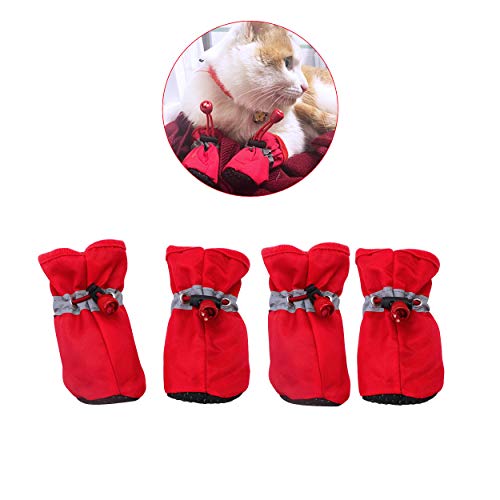 YAODHAOD Protector de Pata de Botas para Perros, Zapatos para Perros Antideslizantes, Estos Cómodos Zapatos Suave Tienen Correas Reflectantes, para Perros Pequeños (4, Rojo)