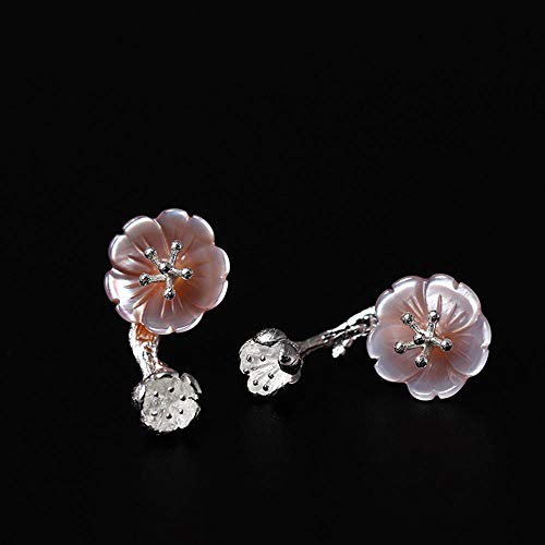 Yarmy S925 Vintage de Plata Pendientes Oro Rosa Nacar Pendientes Florales