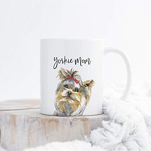 Yorkie Mom Taza de café de cerámica para oficina o café, Yorkshire Terrier Dog Mom, taza regalo para perros y cachorros de rescate, cerámica, 1 color, 15 oz